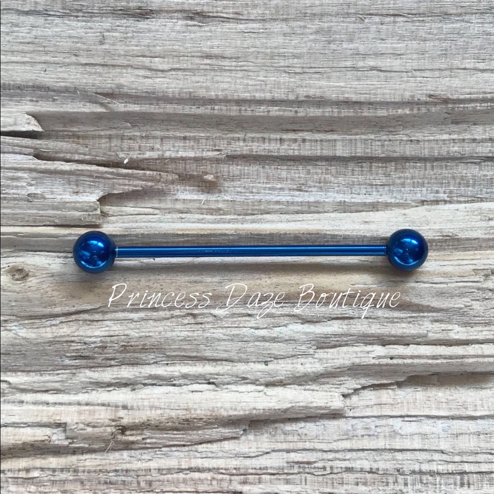 Blue Industrial Barbell Earring‎